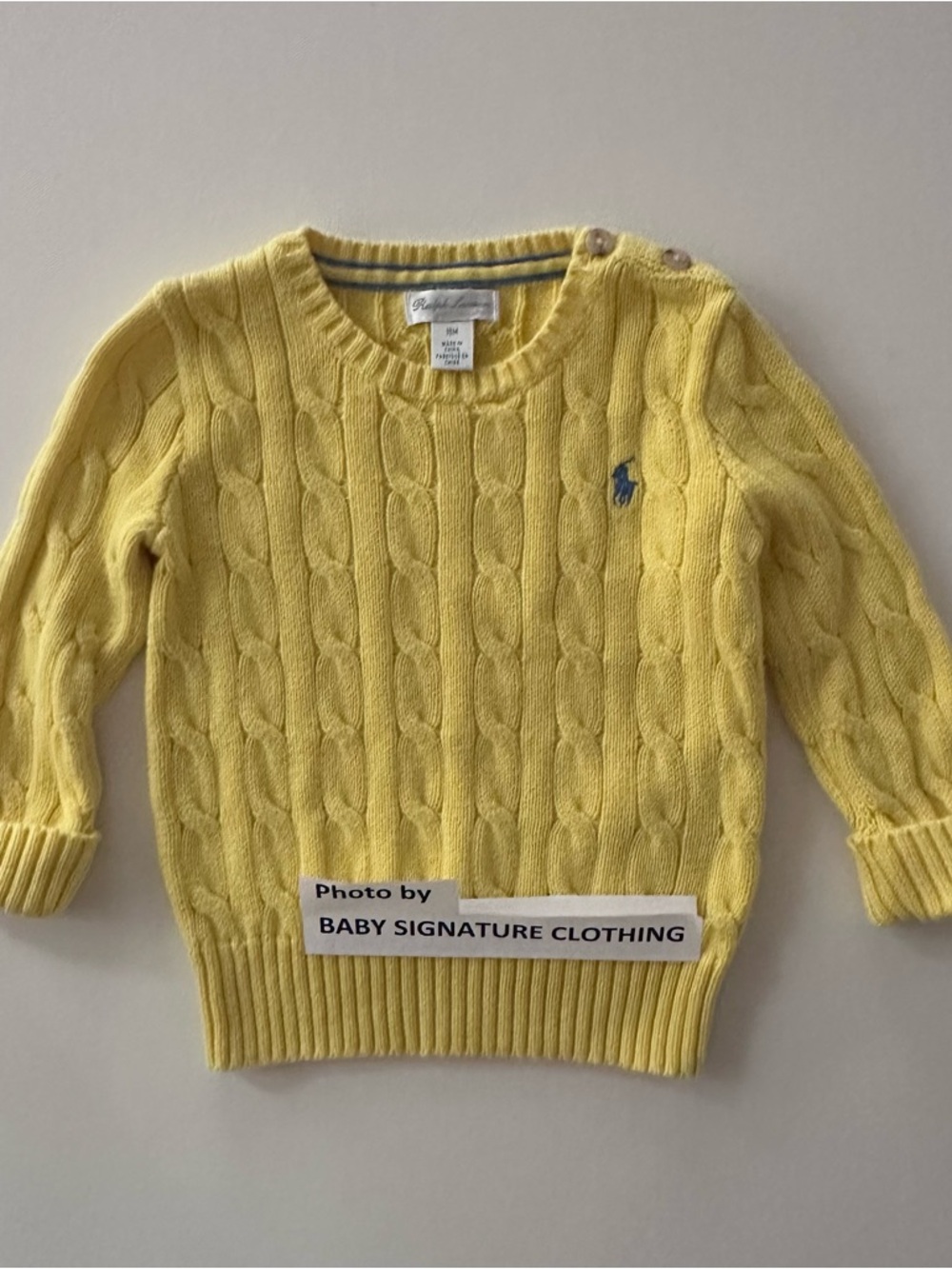 Ralph Lauren 18 Months Baby Boy Yellow Cable Knit Sweater Preppy